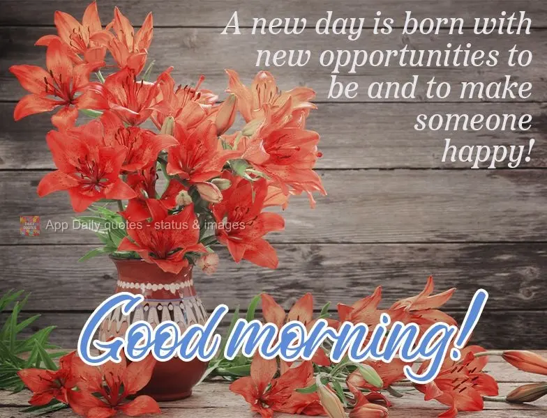 A new day is born with new opportunities to be and to make someone happy!  Good morning! 