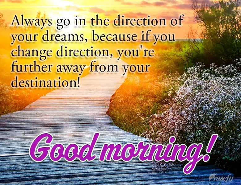 Always go in the direction of your dreams, because if you change direction, you're further away from your destination! Good morning!