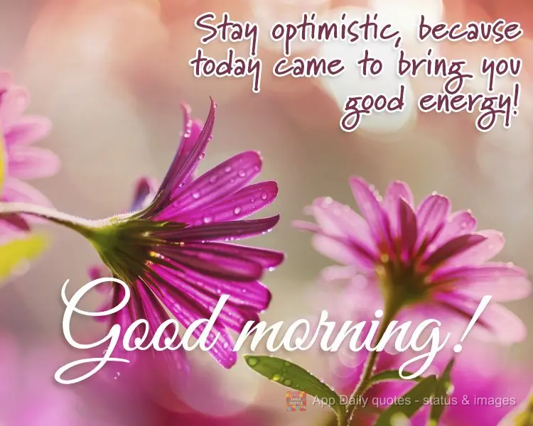 Be optimistic, because today came to bring you good energy! Good morning!