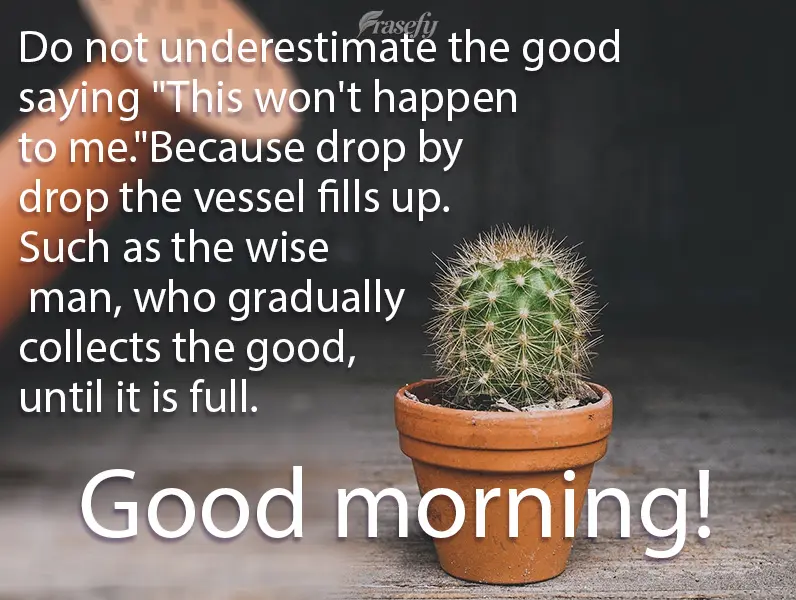 Do not underestimate the good saying "This won't happen to me." Because drop by drop the vessel fills up. Such as the wise man, who gradually collects th...