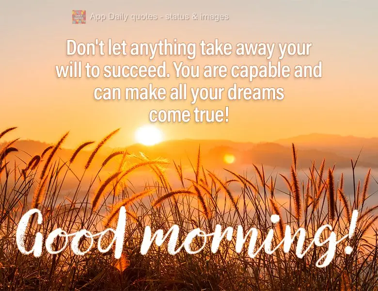 Don't let anything take away your will to succeed. You are capable and can make all your dreams come true! Good morning!
