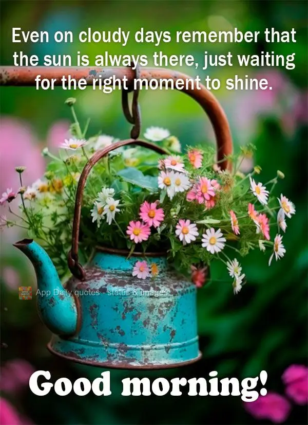 Even on cloudy days remember that the sun is always there, just waiting for the right moment to shine. Good morning!