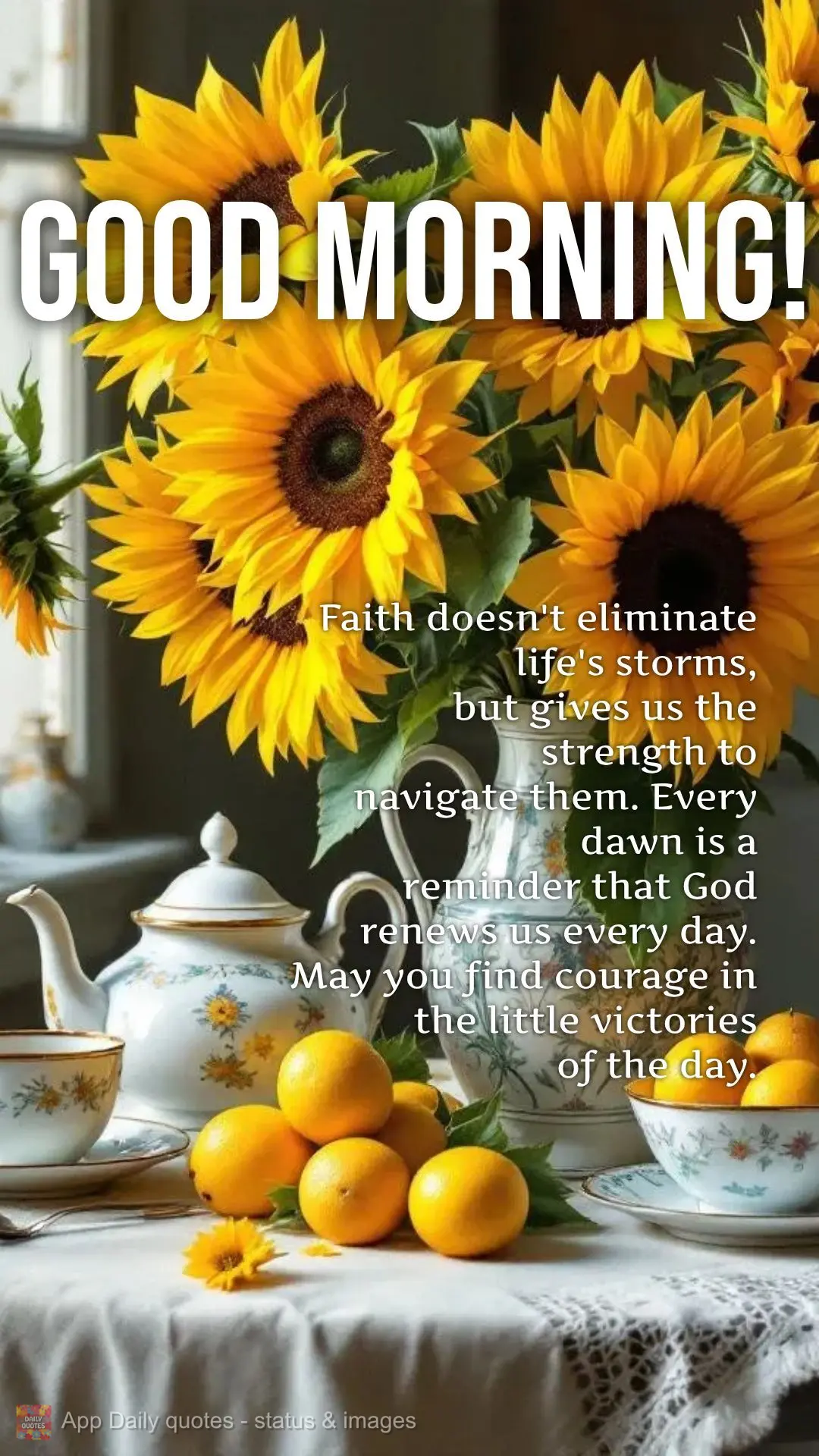 Faith doesn't eliminate life's storms,
but gives us the strength to
navigate them. Every dawn is a
reminder that God
renews us every day.
May you fi...