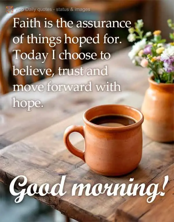 Faith is the assurance of things hoped for. Today I choose to believe, trust and move forward with hope. Good morning!