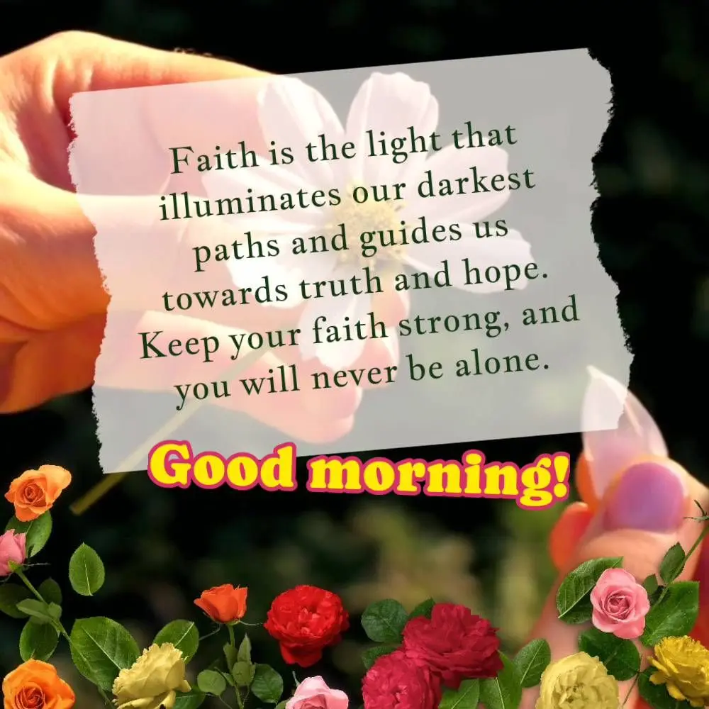 Faith is the light that illuminates our darkest paths and guides us towards truth and hope. Keep your faith strong, and you will never be alone. Good mor...