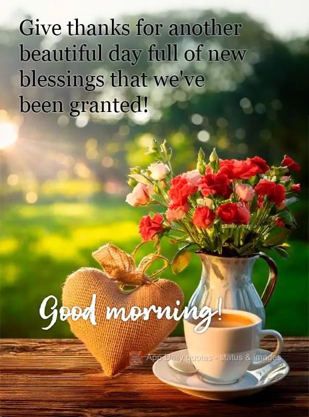 Give thanks for another beautiful day full of new blessings that we've been granted! Good morning!
