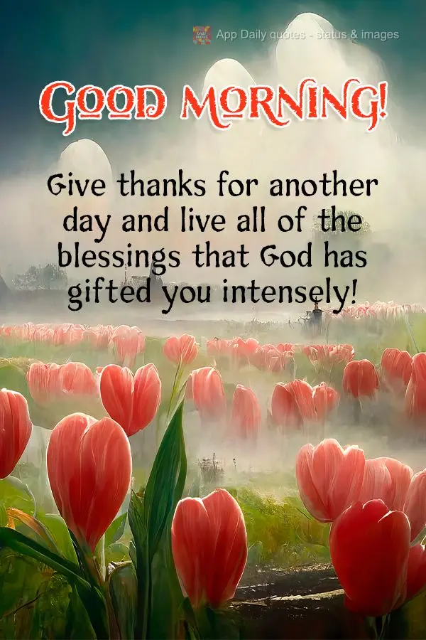 Give thanks for another day and live all of the blessings that God has gifted you intensely! Good morning!