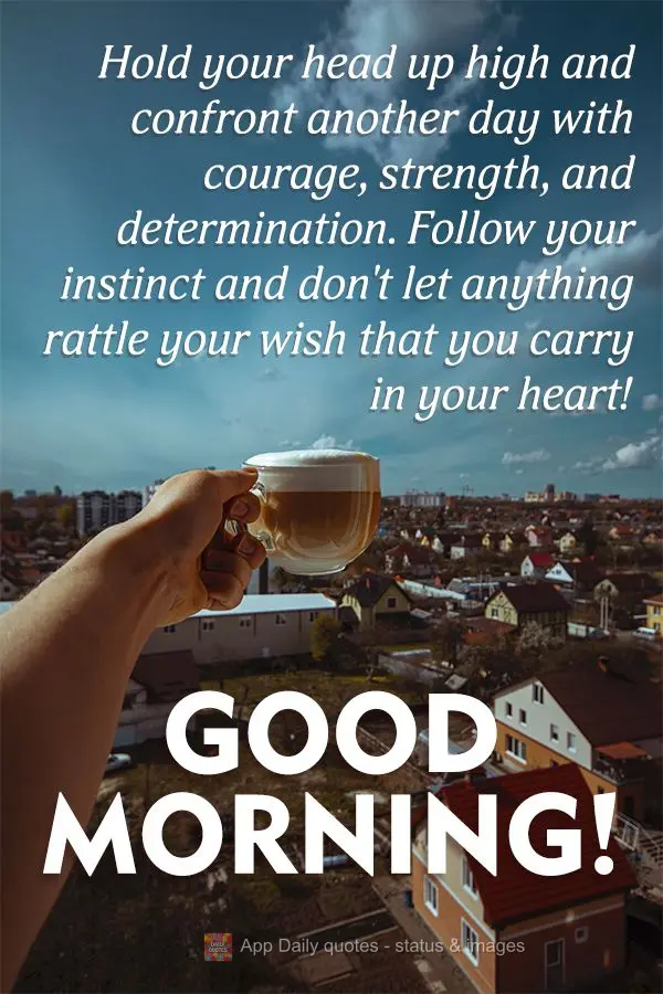 Hold your head up high and face another day with courage, strength, and determination. Follow your instinct and don't let anything rattle that wish that ...