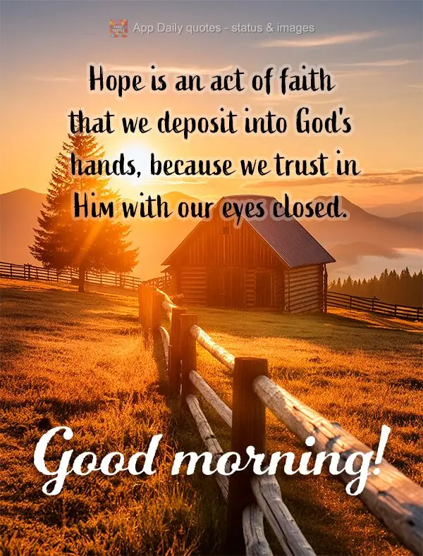 Hope is an act of faith that we deposit into God's hands, because we trust in Him with our eyes closed. Good morning!