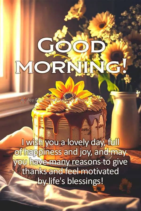I wish you a lovely day, full of happiness and joy, and may you have many reasons to give thanks and feel motivated by life's blessings! Good morning!