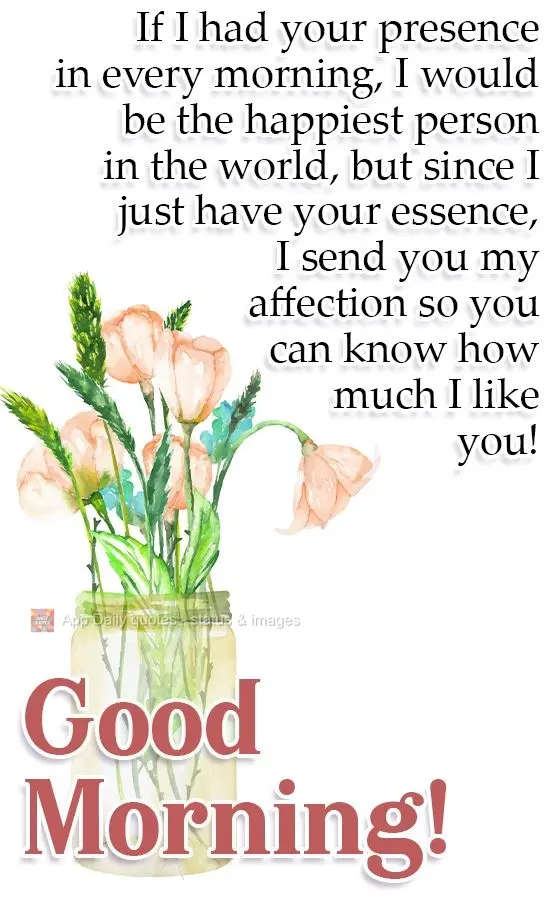 If you were here every morning, I would be the happiest person in the world, but since I just have your essence, I send you my affection so you can know ...