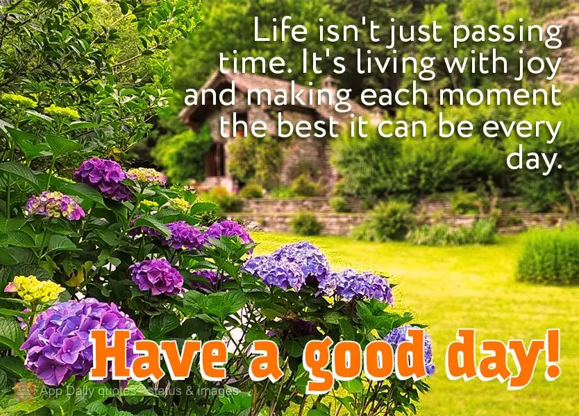 Life isn't just about passing time. It's about living joyfully and making each moment the best it can be every day. Have a good day!