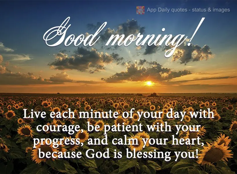 Live each minute of your day with courage, be patient with your progress, and calm your heart, because God is blessing you! Good morning!