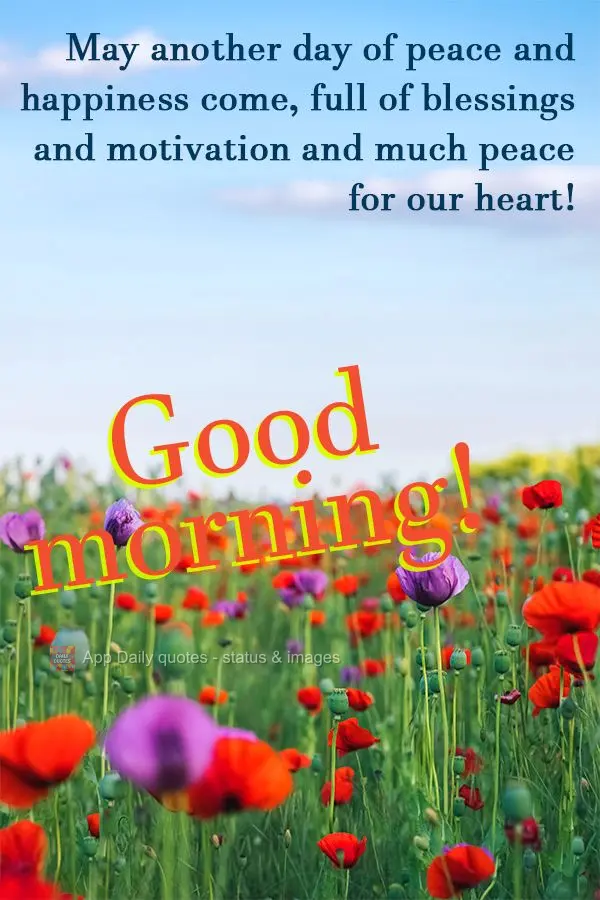 May another day of peace and happiness come, full of blessings and motivation and much peace for our heart! Good morning!