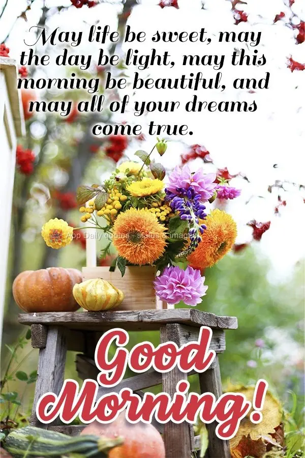May life be sweet, may the day be light, may this morning be beautiful, and may all of your dreams come true. Good morning! 