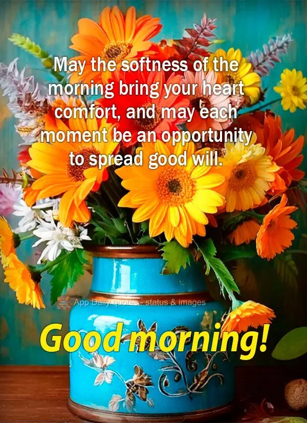 May the softness of the morning bring your heart comfort, and may each moment be an opportunity to spread good will. Good morning!