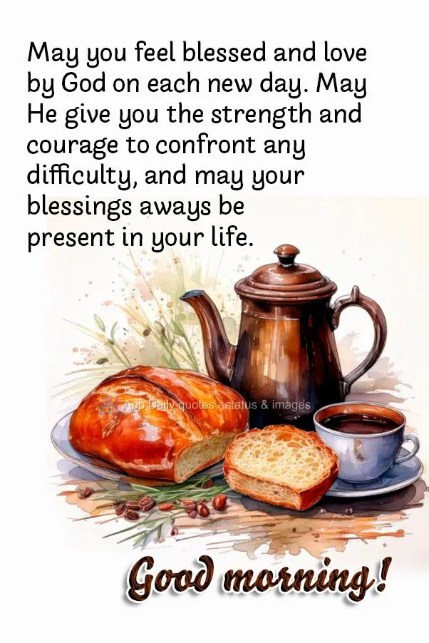 May you feel blessed and love by God on each new day. May He give you the strength and courage to confront any difficulty, and may your blessings aways b...