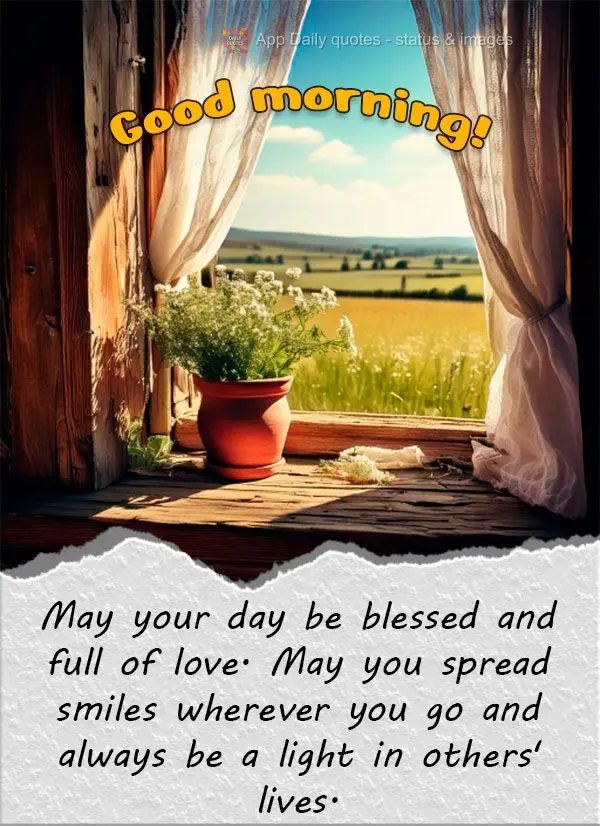 May your day be blessed and full of love. May you spread smiles wherever you go and always be a light in others' lives. Good morning!