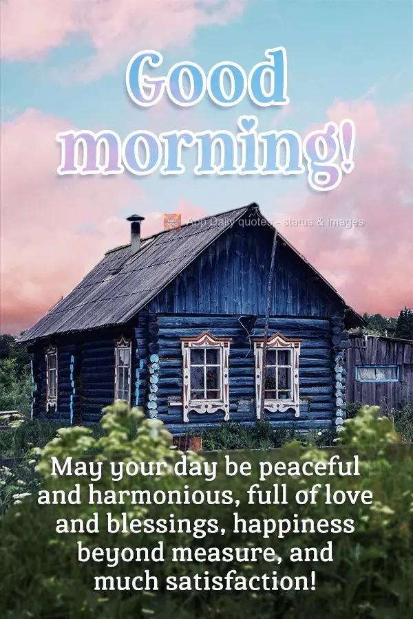 May your day be peaceful and harmonious, full of love and blessings, happiness beyond measure, and much satisfaction! Good morning!