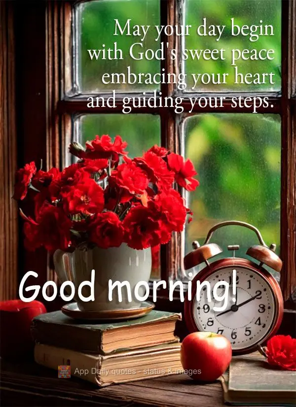 May your day begin with God's sweet peace embracing your heart and guiding your steps. Good morning!