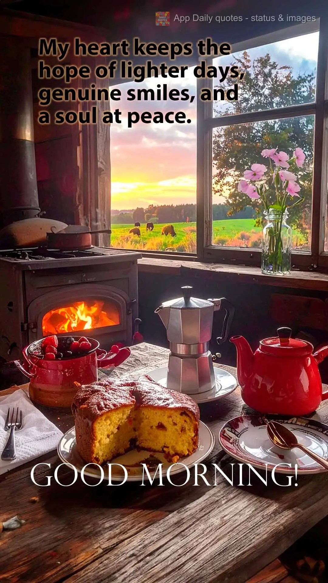 My heart keeps the hope of lighter days, genuine smiles, and a soul at peace. Good morning!