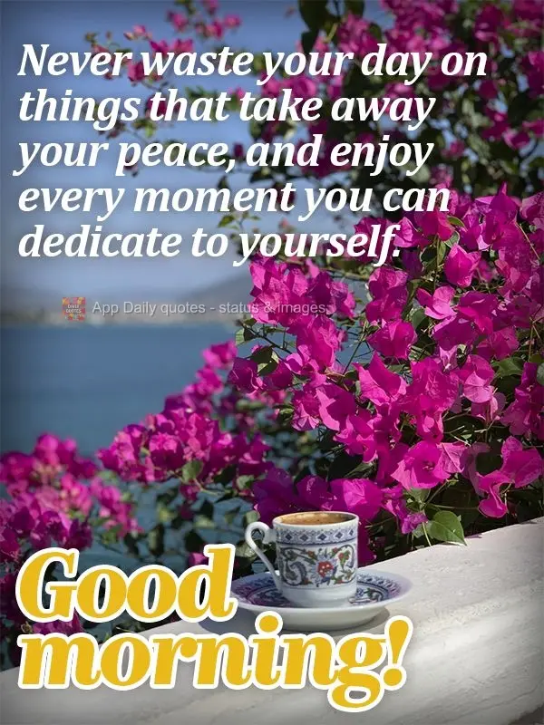 Never waste your day on things that disturb your peace, and enjoy every moment you can dedicate to yourself. Good morning!