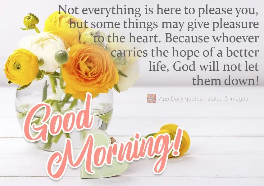 Not everything is here to please you, but some things may bring pleasure to your heart. Because God will not let down whoever believes in the hope of a b...