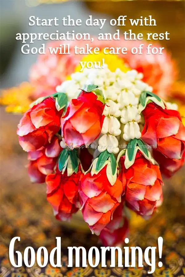 Start the day off with appreciation, and the rest God will take care of for you! Good morning!