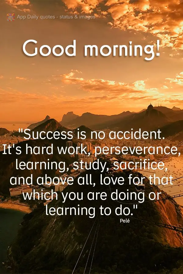 "Success is no accident. It's hard work, perseverance, learning, study, sacrifice, and above all, love for that which you are doing or learning to do." G...