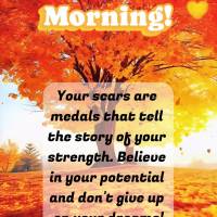 Your scars are medals that tell the story of your strength. Believe in your potential and don't give up on your dreams! Good morning!