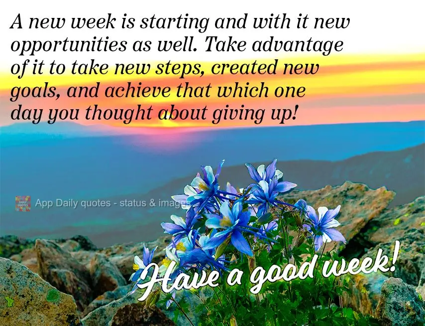 A new week is starting and with it new opportunities as well. Take advantage of it to take new steps, create new goals, and achieve that which you once t...