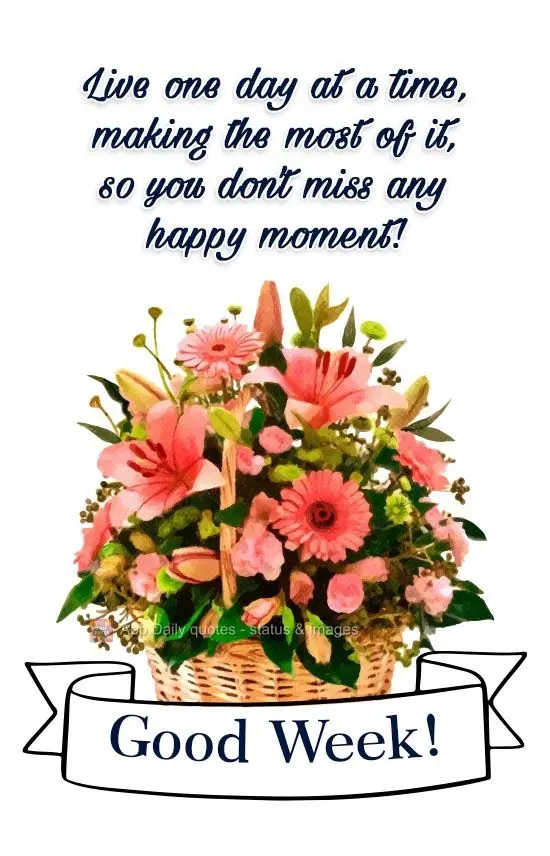 Live one day at a time, making the most of it, so you don't miss any happy moment! Good Week!