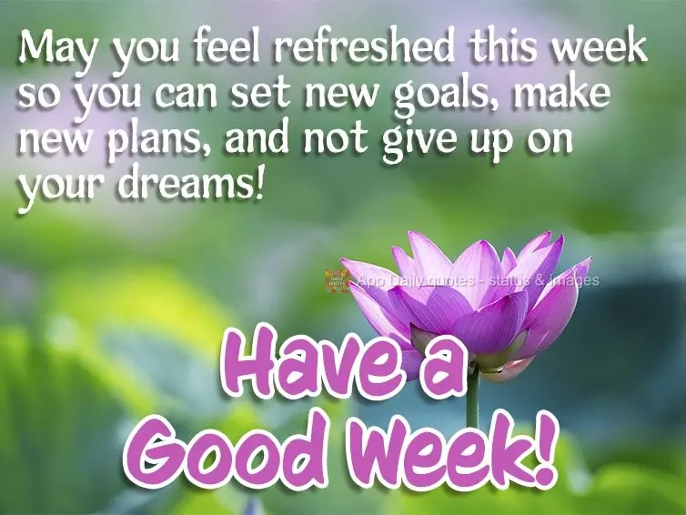 May you feel refreshed this week so you can set new goals, make new plans, and not give up on your dreams! Have a Good Week! 