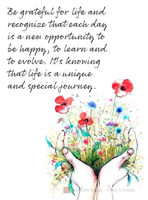 Be grateful for life and recognize that each day is a new opportunity to be happy, to learn and to evolve. It's knowing that life is a unique and special...