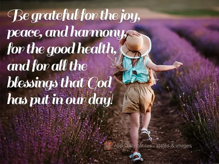 Be grateful for the joy, peace, and harmony, for the good health, and for all the blessings that God has put in our day!