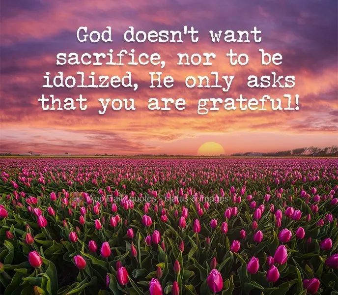 God doesn't want sacrifice, nor to be idolized. He only asks that you are grateful!