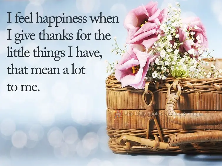 I feel happiness when I give thanks for the little things I have that mean a lot to me.