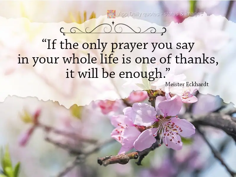 "If the only prayer you say in your whole life is one of thanks, it will be enough." Master Eckhardt