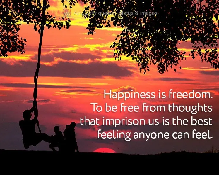 Happiness is freedom. To be free from thoughts that imprison us is the best feeling anyone can feel.