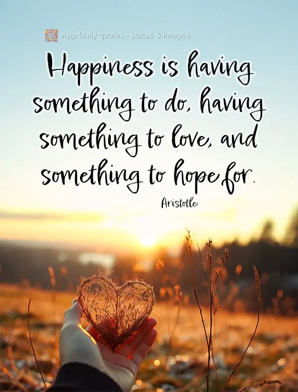Happiness is having something to do, having something to love, and something to hope for. Aristotle