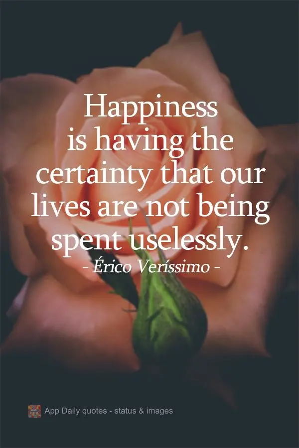Happiness is having the certainty that our lives are not being spent uselessly.  Érico Veríssimo