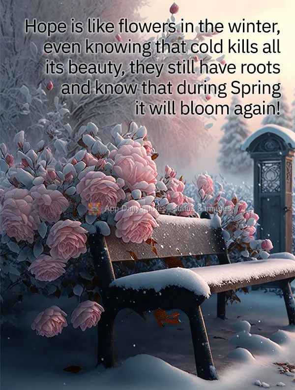 Hope is like a flower in the winter, even knowing that cold kills all its beauty, it still has its roots and knows that come Spring, it will bloom again!...