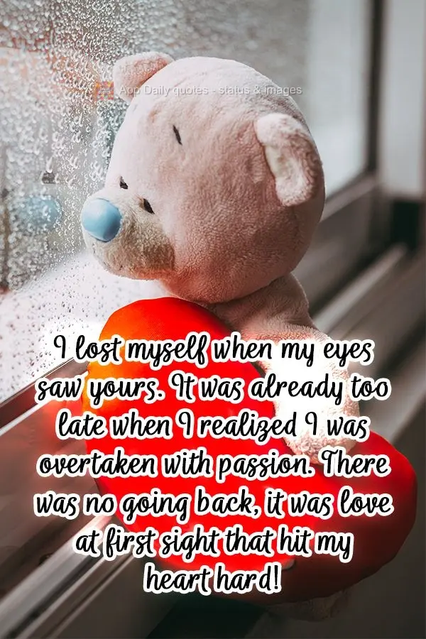 I lost myself when my eyes saw yours. It was already too late when I realized I was overtaken with passion. There was no going back, it was love at first...