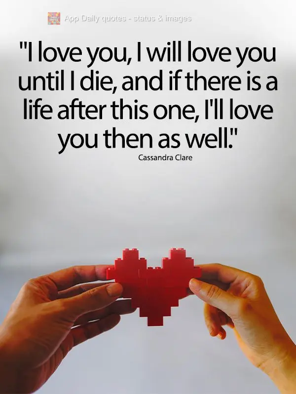 "I love you, I will love you until I die, and if there is a life after this one, I'll love you then as well." Cassandra Clare