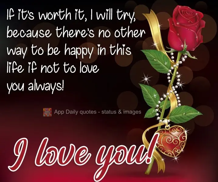 If it's worth it, I will try, because there's no other way to be happy in this life if not to love you always!  I love you! 