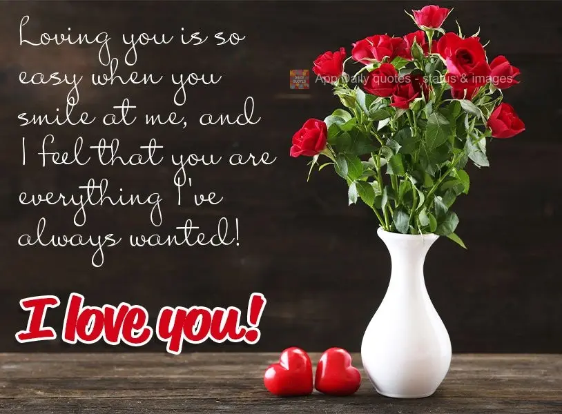 Loving you is so easy when you smile at me, and I feel that you are everything I've always wanted! I love you!