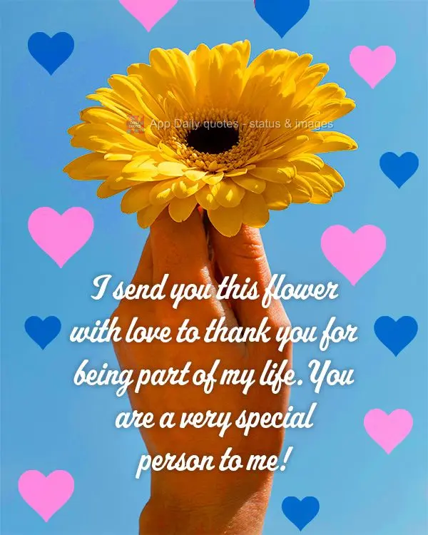 I send you this flower with love to thank you for being part of my life. You are a very special person to me!