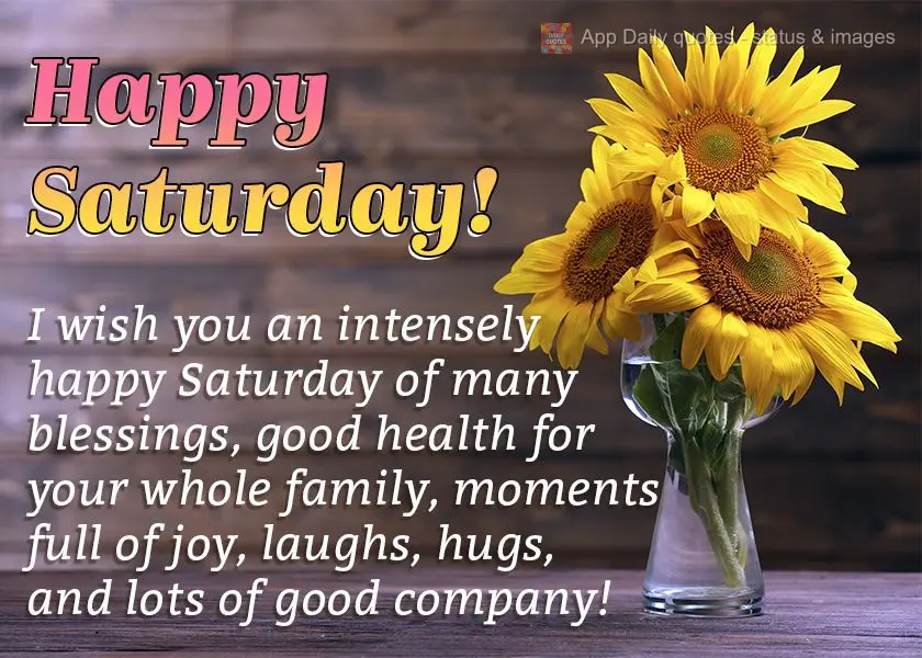 I wish you an intensely happy Saturday with many blessings, good health for your whole family, moments full of joy, laughs, hugs, and lots of good compan...