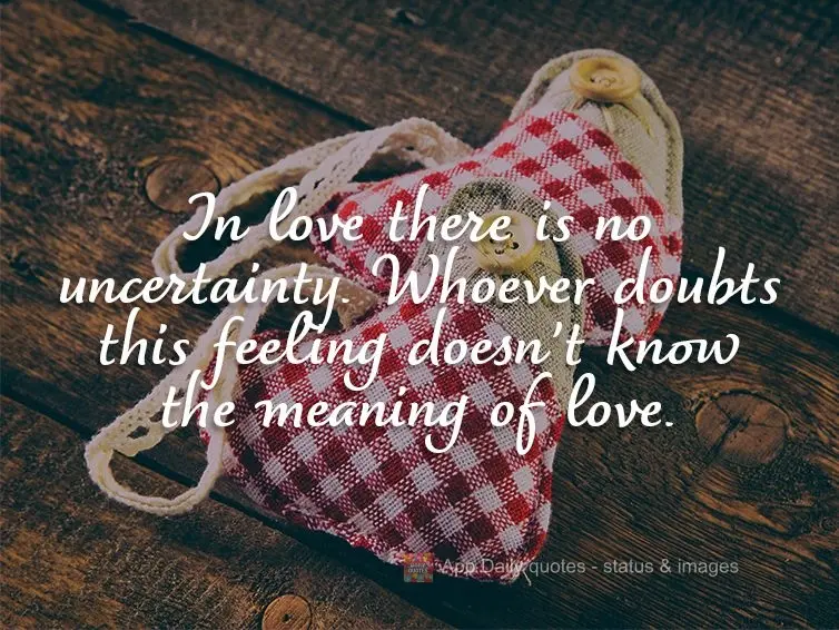 In love there is no uncertainty. Whoever doubts this feeling doesn't know the meaning of love.