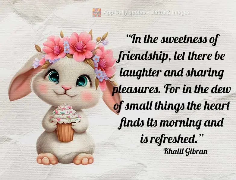 “In the sweetness of friendship, let there be laughter and sharing pleasures. For in the dew of small things the heart finds its morning and is refresh...